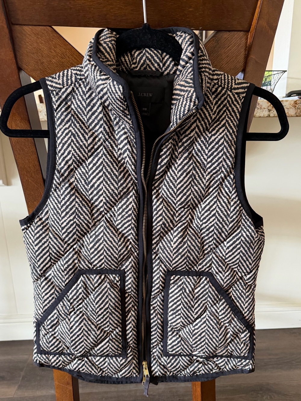 J. Crew Quilted Herringbone Vest in Black and White